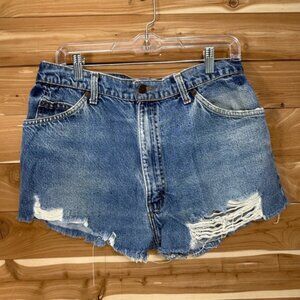 Levi's Vintage Denim Shorts High Rise Distressed Orange Tab Women's Waist 32 Y2K